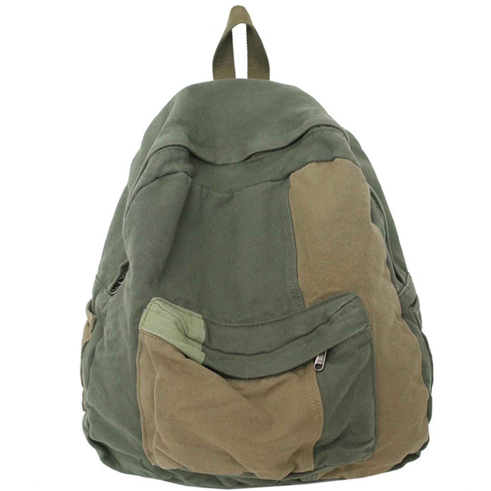 Wedhapy Green Backpack Casual Daypacks Vintage Canvas Backpack Large Capacity Two-Tone Patch Grunge Backpack Lightweight Rucksack Aesthetic Hippie Bags For Travel, School, Daypack