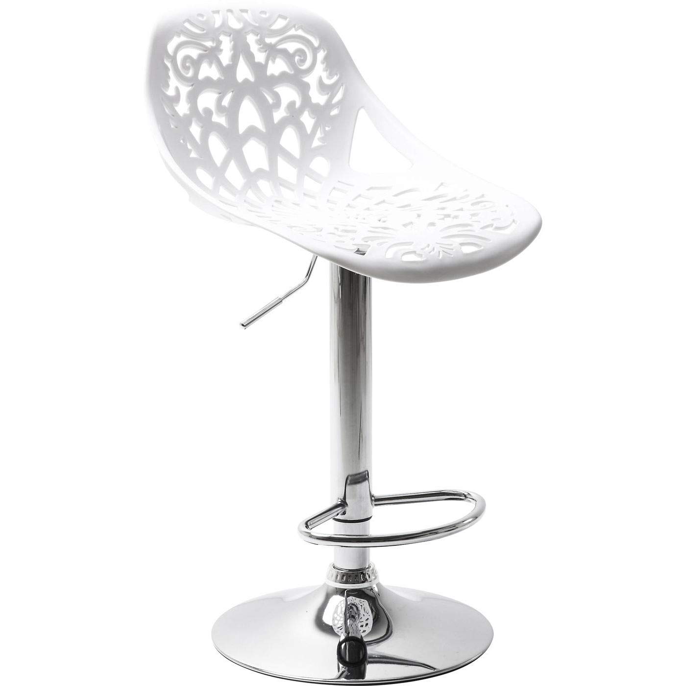 Kare Design Barhocker Ornament, moderner, massiver Design-Tresenstuhl mit Rückenlehne, höhenverstellbar, mattweiß-silber, chrom, 50 x 44.5 x 85 cm (H/B/T)
