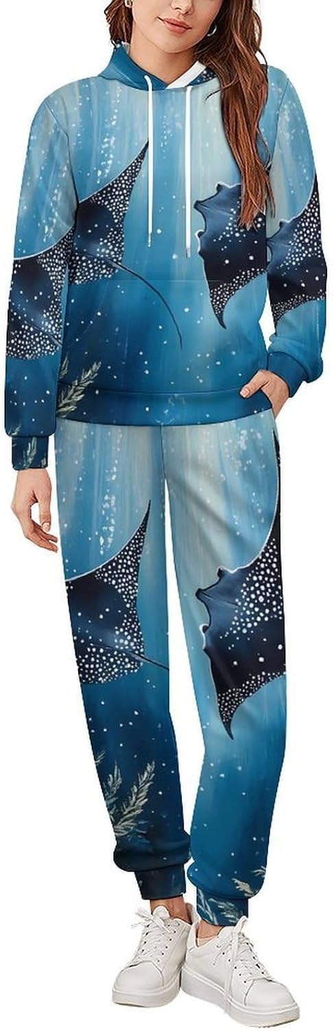 Manta Rays in The Ocean Sweatshirts for Men Two Piece Casual Hoodie Tracksuit Jogger Pants
