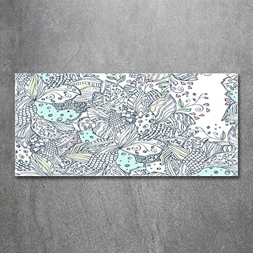 Impression sur verre fleurs et plantes panorama bleu 120x60