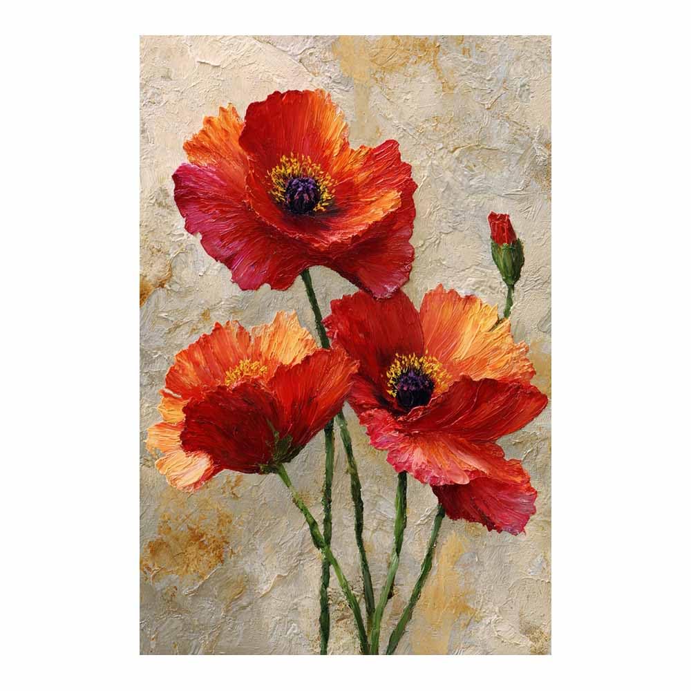 Xeniou Multicolor Flowers Canvas Textureds Reds Poppy Painting Canvas Wall Art, For Living Room Bedroom Restaurant Home Office Wall Decoration(Multicolor)-80X120cm Unframed