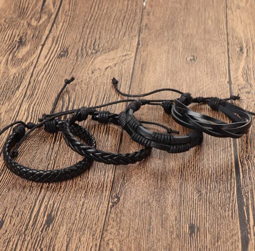 Hanpabum 18Pcs Braided Leather Bracelets For Men Women Woven Cuff Wrap Bracelet Wood Beads Ethnic Tribal Bracelets Adjustable thumb #6