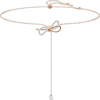 Swarovski Lifelong Bow Pendant Necklace with Clear Crystals, Rose-Gold Rhodium Mixed Metals, Adjustable 11.75-16.75"