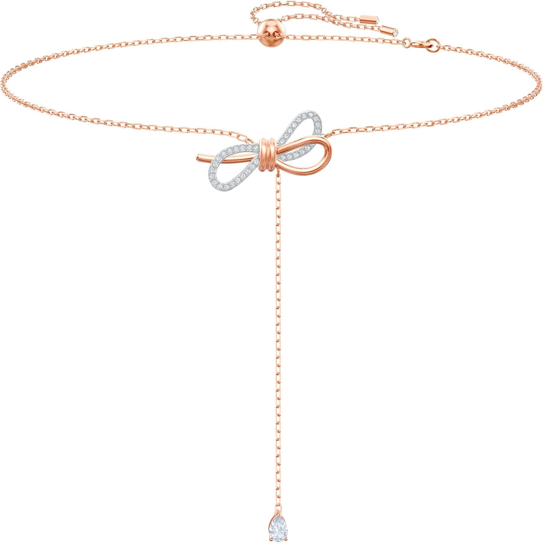 Lifelong Bow Necklace and Bracelet Jewelry Collection, Clear Crystals, Rhodium Finish