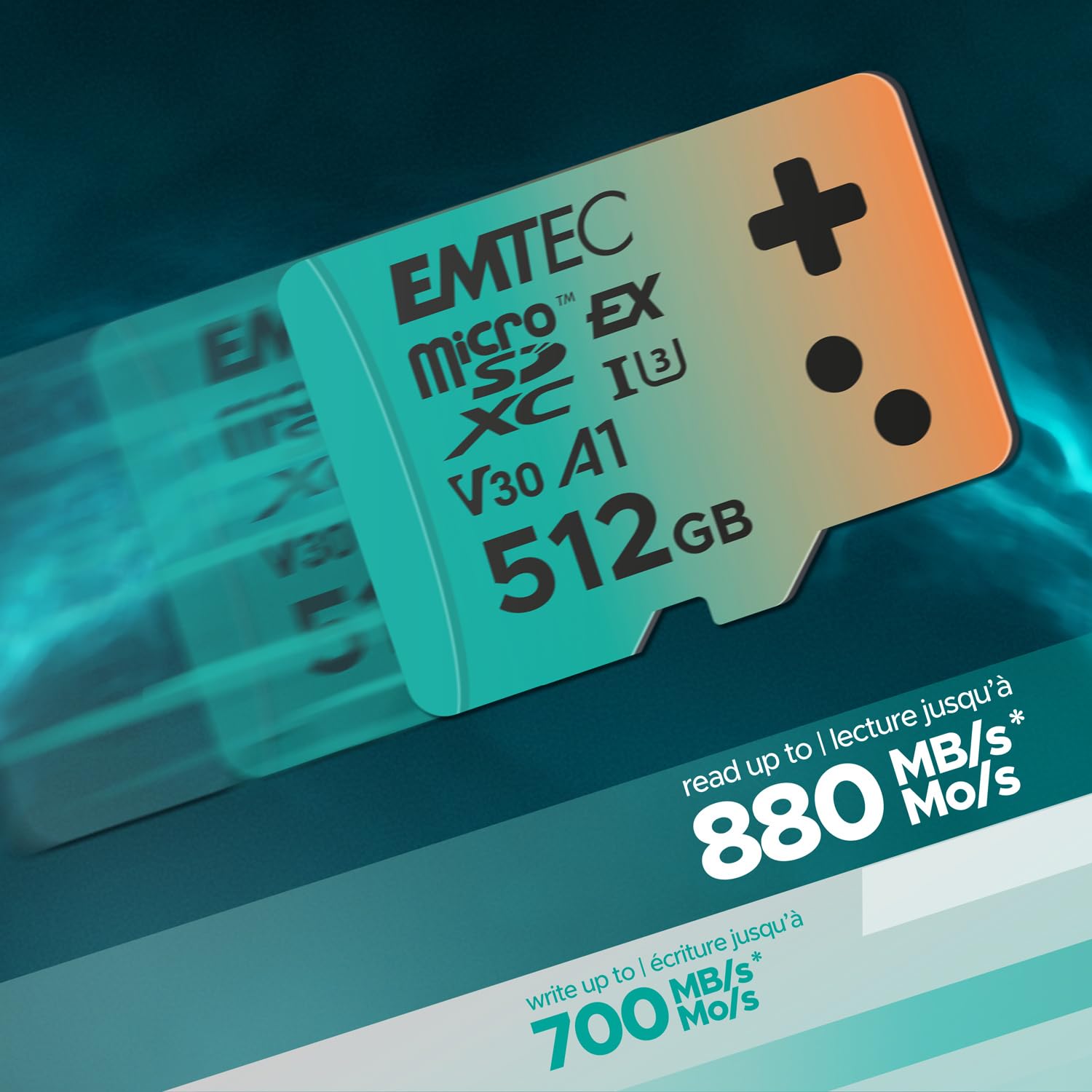 EMTEC, Scheda MicroSDXC 512 GB UHS-I U3 V30 A1 Express Gaming, compatibile con Nintendo Switch 2, ad alta velocità fino a 880 Mbps, archiviazione estesa, ideale per videogiochi e applicazioni