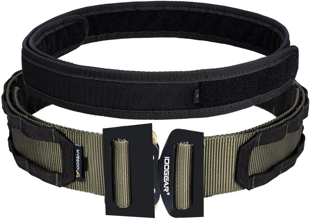 IDOGEAR Tactical Belt Men's Military Riggers Belt MOLLE Heavy Duty Belt System 1.75" Inner & 2" Outer Belt Metal Buckle