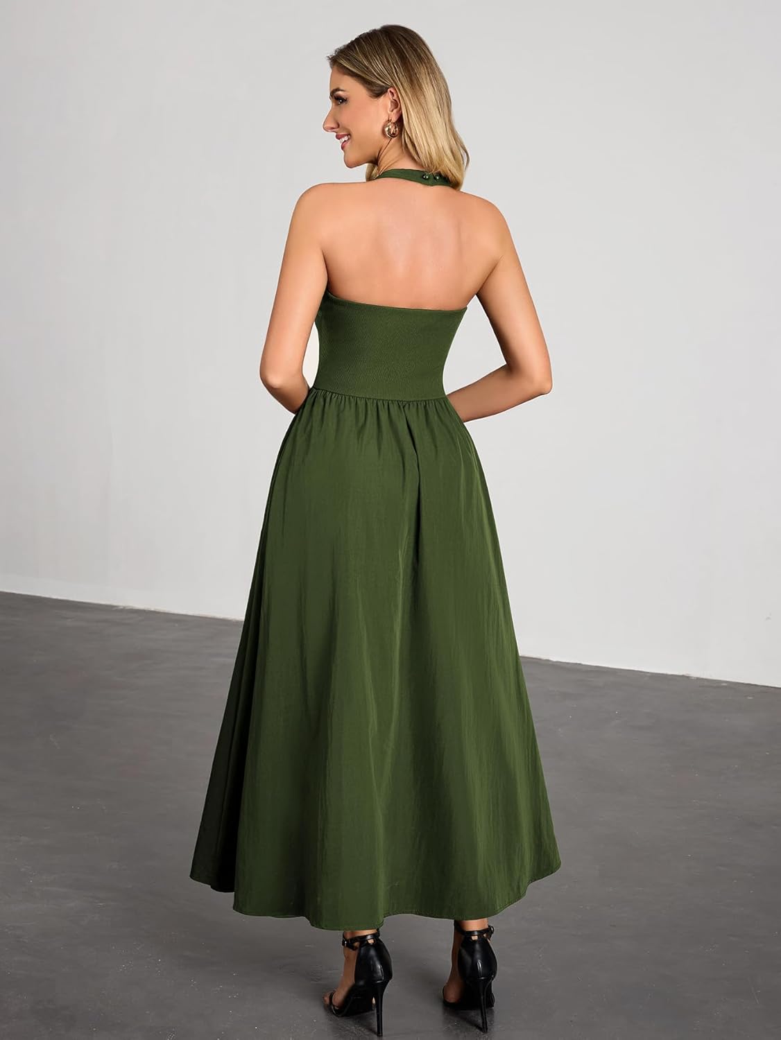 Miusol Women's Sexy Halter Neck Sleeveless V Neck Flowy Maxi Dress Casual Party Long Dress - Image 6