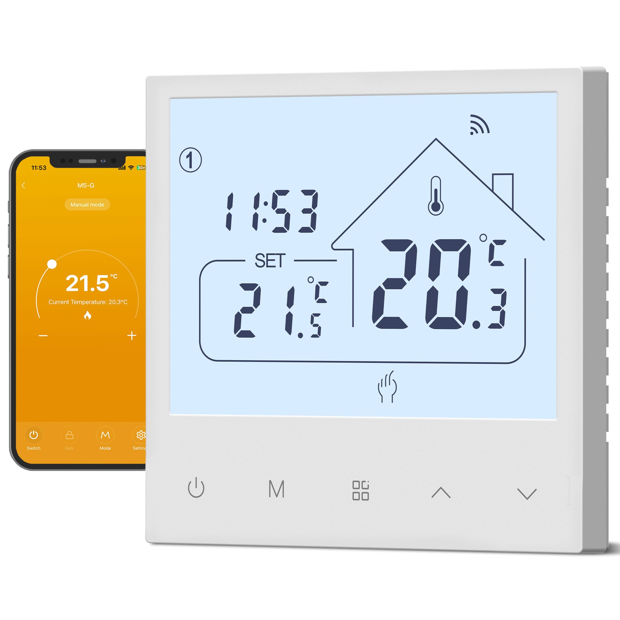 Beok Thermostat Connecté Grand Écran, WiFi pour Chaudière Gaz/Chauffage au Sol à Eau, Commande vocale Google Home & Alexa, Contrôle à Distance Via app Tuya Smart, Programmation journalière, 230V/3A