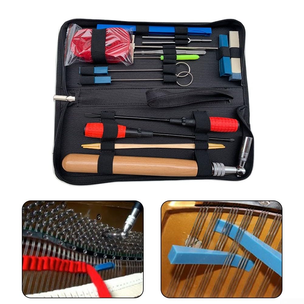 Kit di strumenti per accordatore pianoforte, kit professionale per accordare pianoforte, 16 pezzi, include chiave per accordatura, martello, striscia di temperamento, kit di silenzio, set di fissaggio