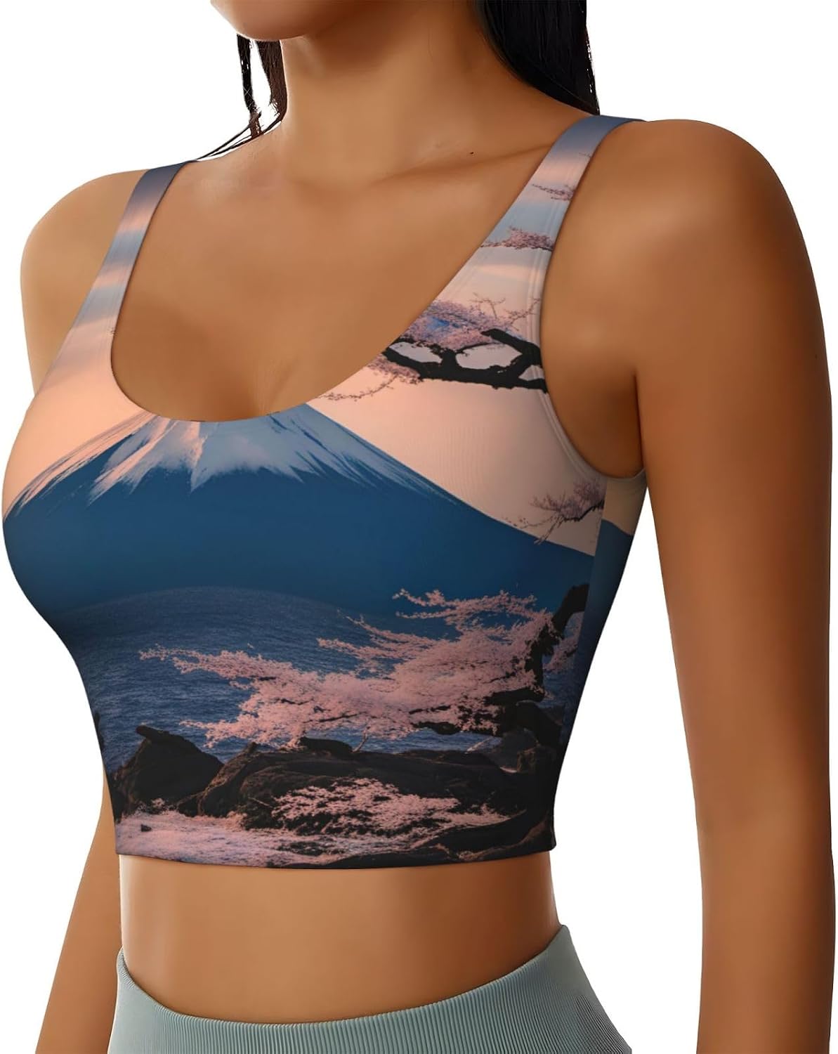 Japan Mount Fuji Landscape Print High Impact Sports Bras,Longline Sports Bra,Perfect for Yoga,Running and Gym Workouts
