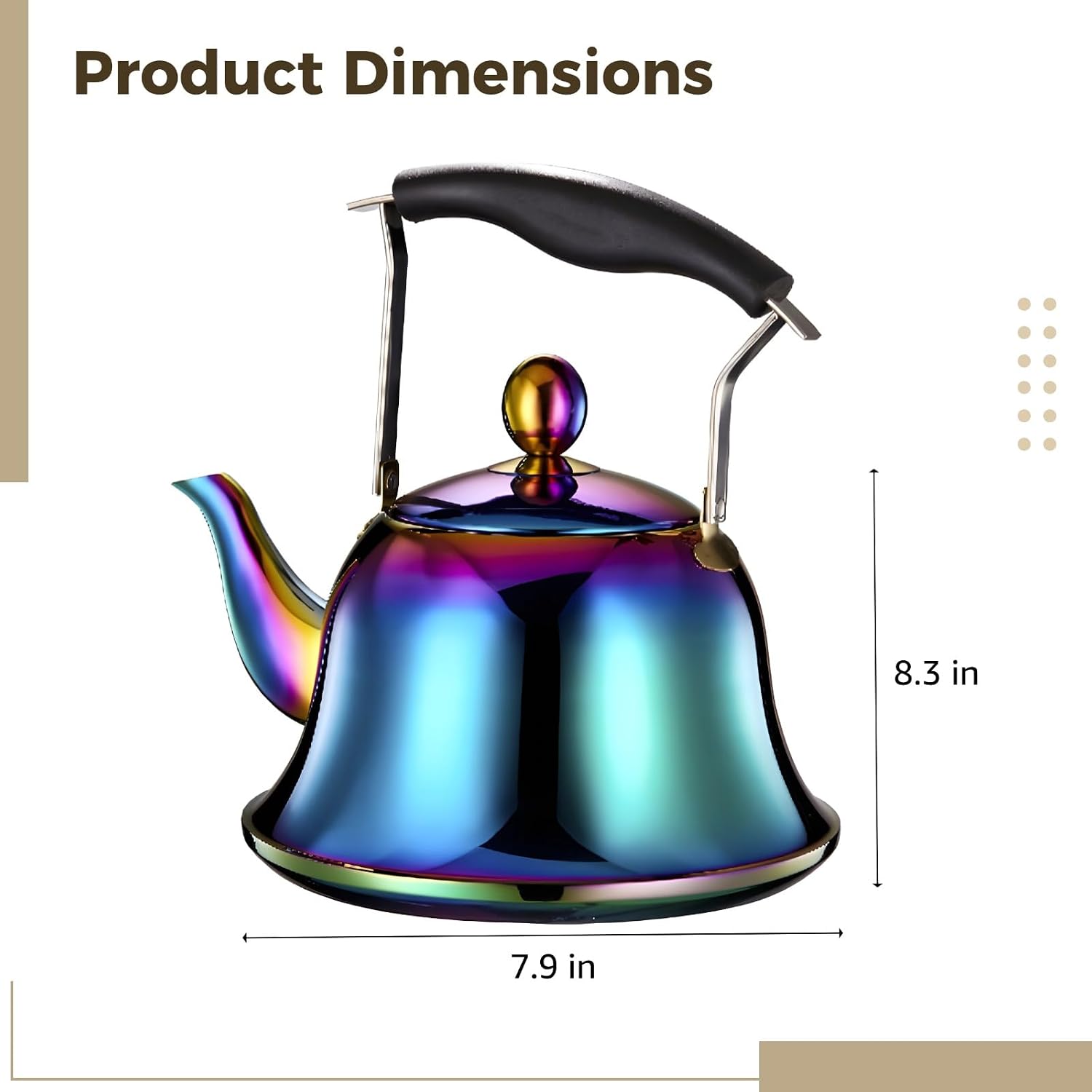 2 Liter Whistling Tea Kettle, Color Rainbow Mirror Finish Stainless Steel Stovetop Teakettle with Heat-Resistant Handle and Stylish Appearance, Suitable for All Stovetops