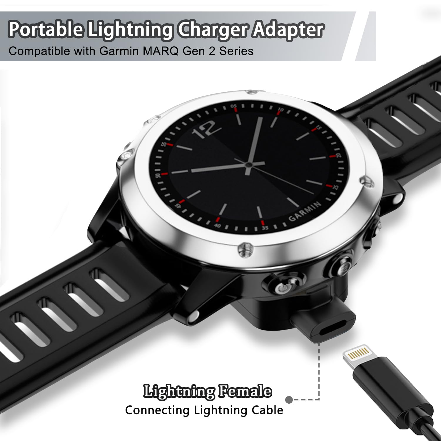 TIEDXIOY Charger Adapter for Garmin MARQ Gen 2 with iPhone Female Port, Magnetic Charging Adapter Compatible with Garmin MARQ Adventurer/MARQ Athlete/MARQ Aviato/MARQ Captain/MARQ Golfer (Gen 2)