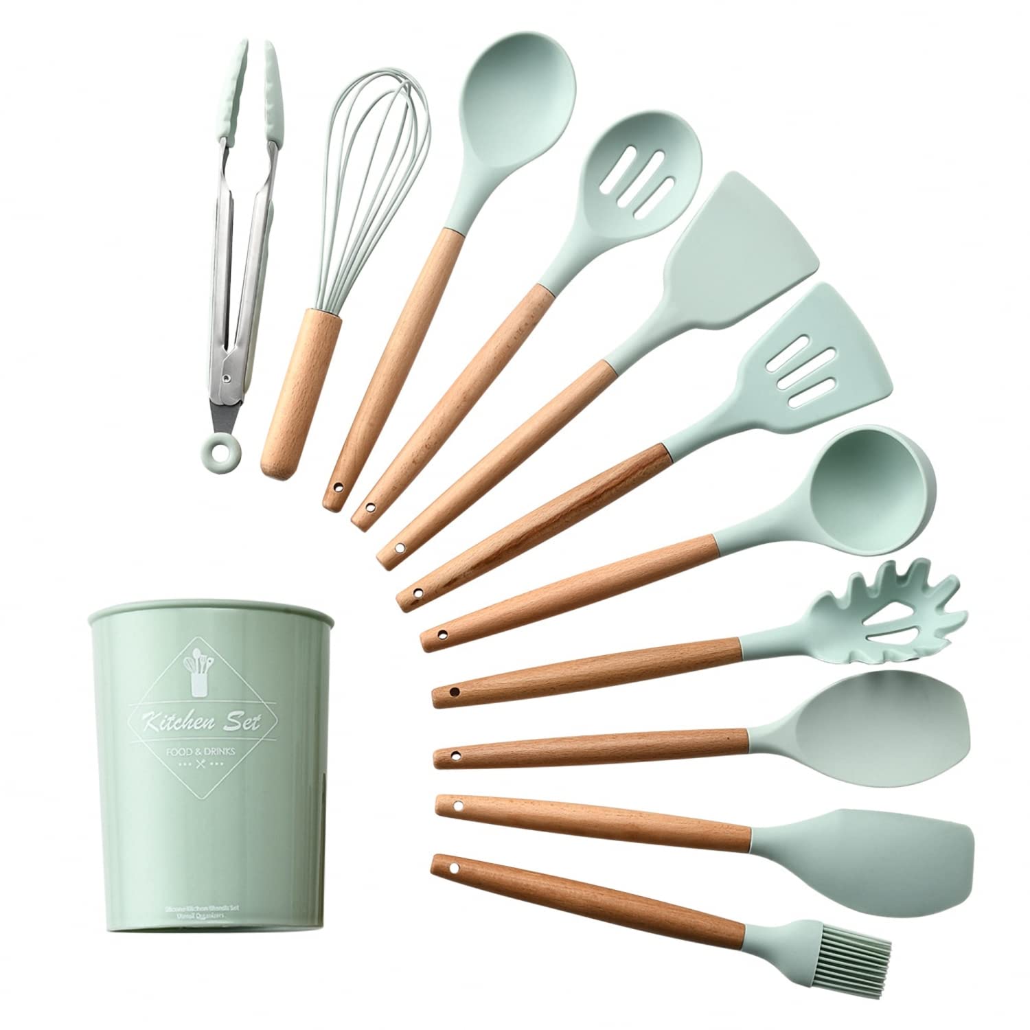 Oren Empower Set of 12 Pcs Silicone Spatula with Wooden Handle/Kitchen Utensil for Cooking, Baking & Mixing/Non-Stick BPA Free/Heat Resistant Item, Non Toxic Silicon Cookware Tools- Green (B0BD1TQTFB) Amazon Price History, Amazon Price Tracker