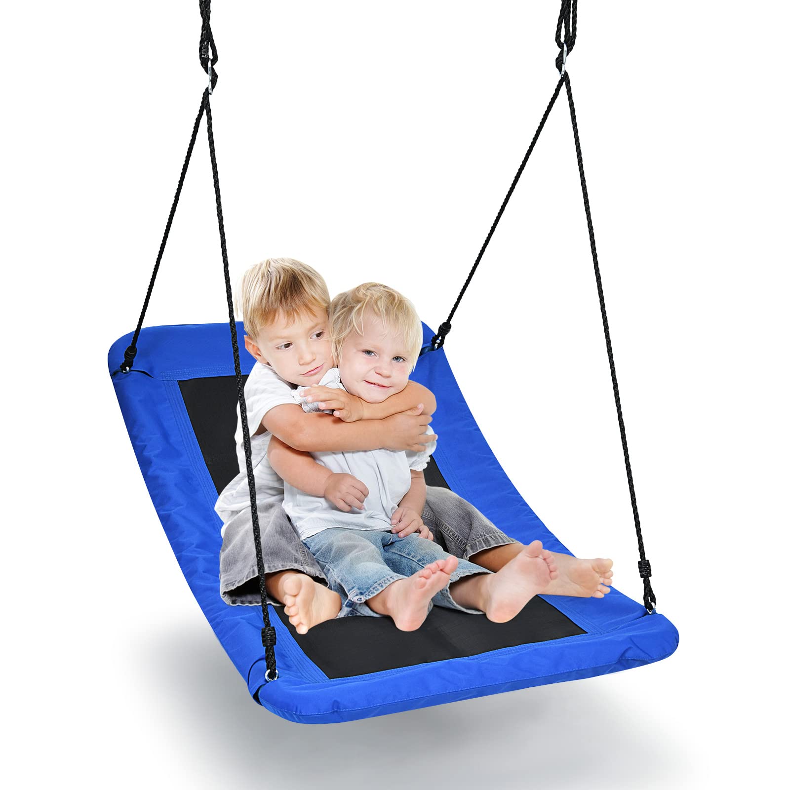 KOMFOTTEU Balançoire Nid d'Oiseau, réglable en Hauteur, Balançoire d’Extérieur pour Enfant, Charge de 150 kg, Balançoire Suspendue rectrangulaire, en Tissu Oxford, 150 x 80 cm (Bleu)