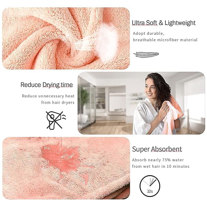 OFFERZONE Hair Towel Wrap Absorbent Towel Hair-Drying Bathrobe Magic Hair Warp Towel Super Quick-Drying Microfiber Bath Towel Hair Dry Cap Salon Towel 1