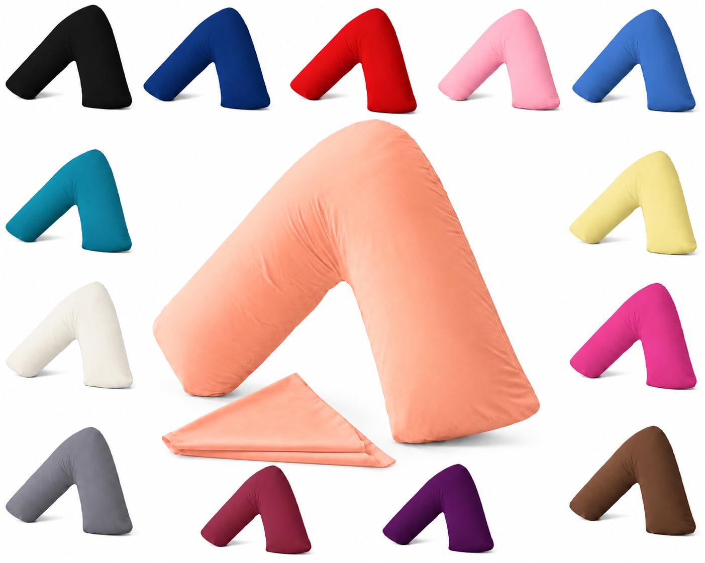 AmigoZone Plain Polycotton Back & Neck Support V Shaped Pillowcase Orthopedic/Pregnency/Nursing Pillow Case (Peach) โ image 1
