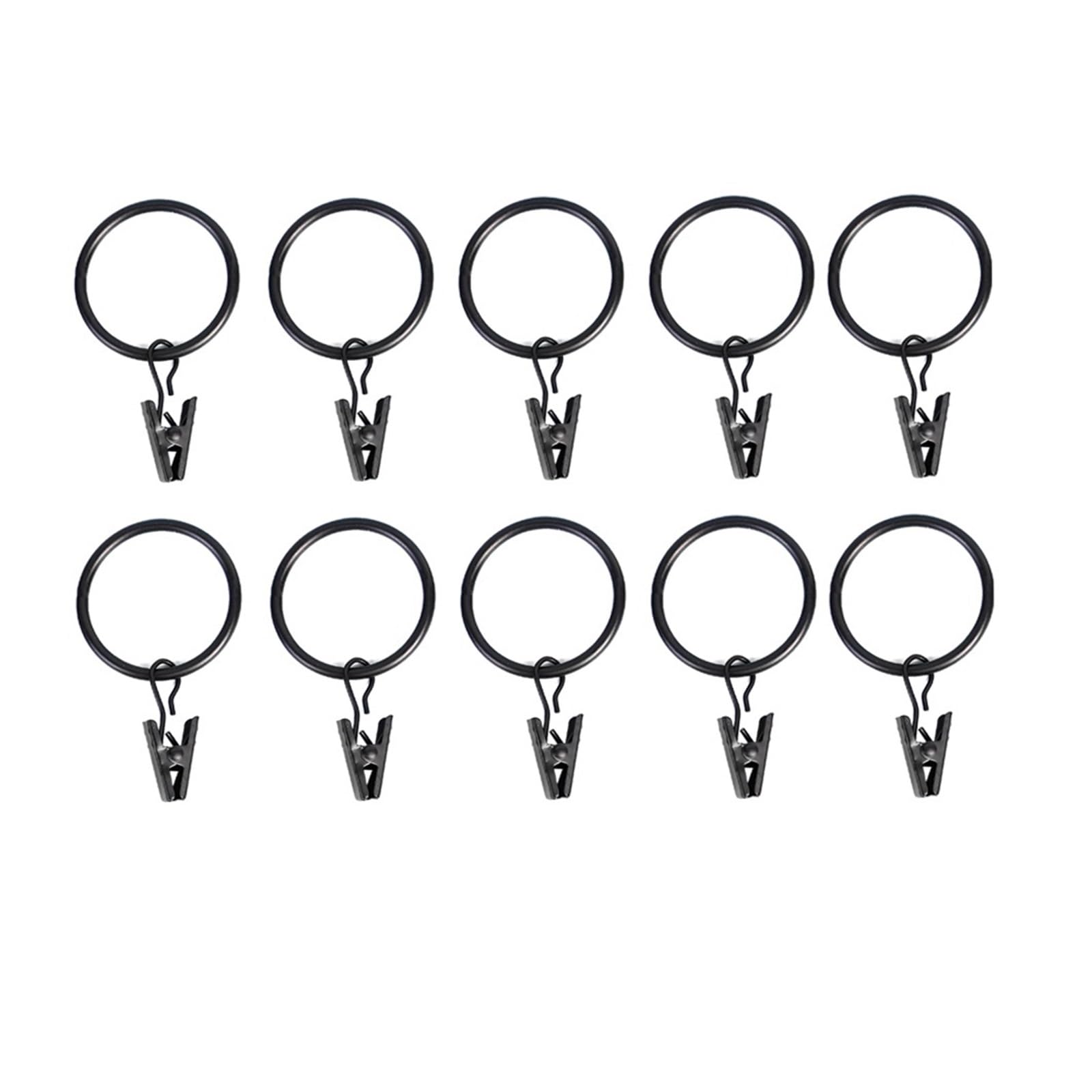 cafe curtain rings 50pcs Metal Curtain Rod Clip with Rings Hooks Retro Drapes Tie Buckles Home Bedroom Bathroom Decorative Hanger Shower Clips(Black-32mm)