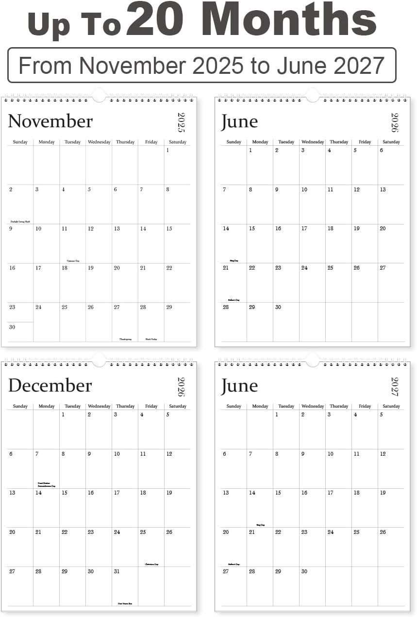 2026-2027 Calendar - Wall Calendar 2026-2027 from July 2026 to June 2027, 11.5'' x 14.5'' Calendar 26-27 with Holiday Marked, Premium Paper for Organizing, Vertical, Black Word image 3