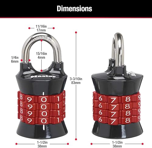 Miniatura 6 de Master Lock 1535EC3 - Juego de candado de combinación, 3 unidades, los colores pueden variar
