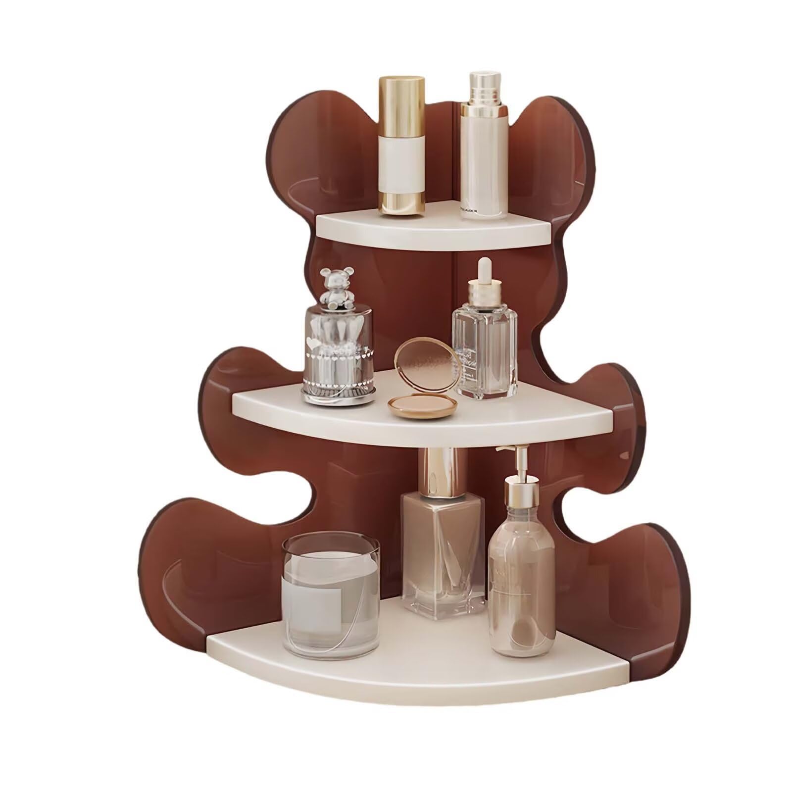 Organisateur de maquillage ours en acrylique blanc et marron pour comptoir