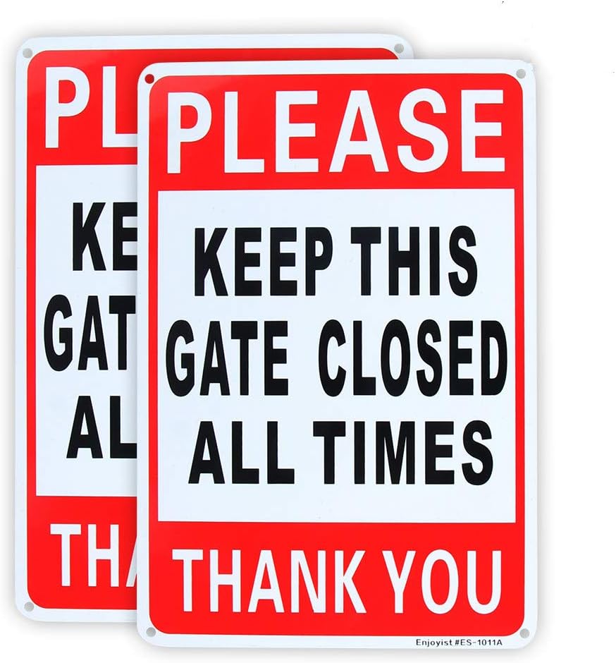 Enjoyist 2-Pack Please Keep This Gate Closed Sign 10"x 7" .04" Aluminum Reflective Sign Rust Free Aluminum-UV Protected and Weatherproof