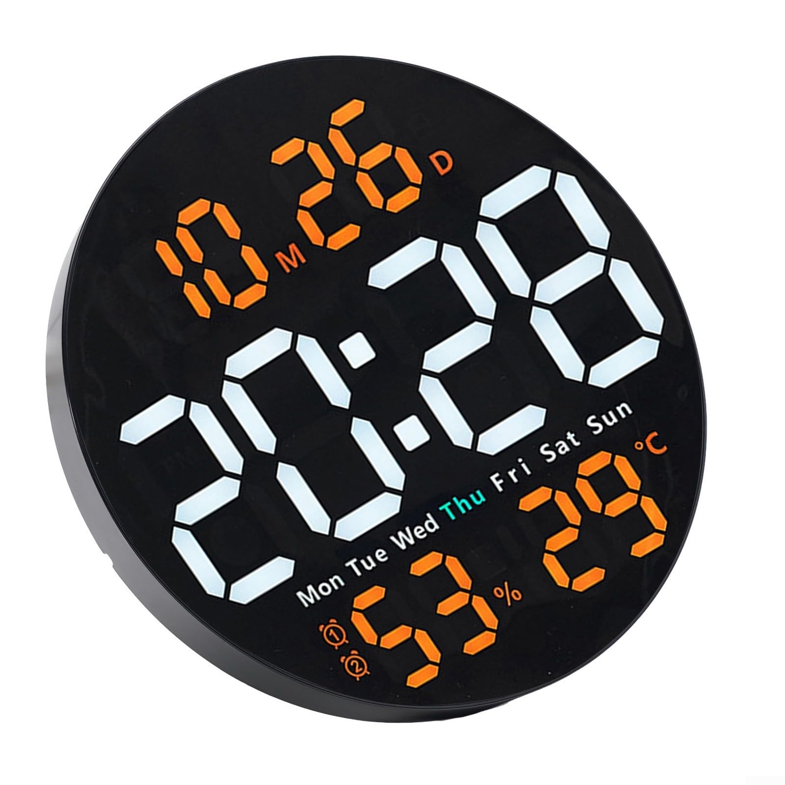 Orologio Da Parete LED Con Telecomando – Display Calendario, Temperatura E Memoria, Arancione 25,5 Cm