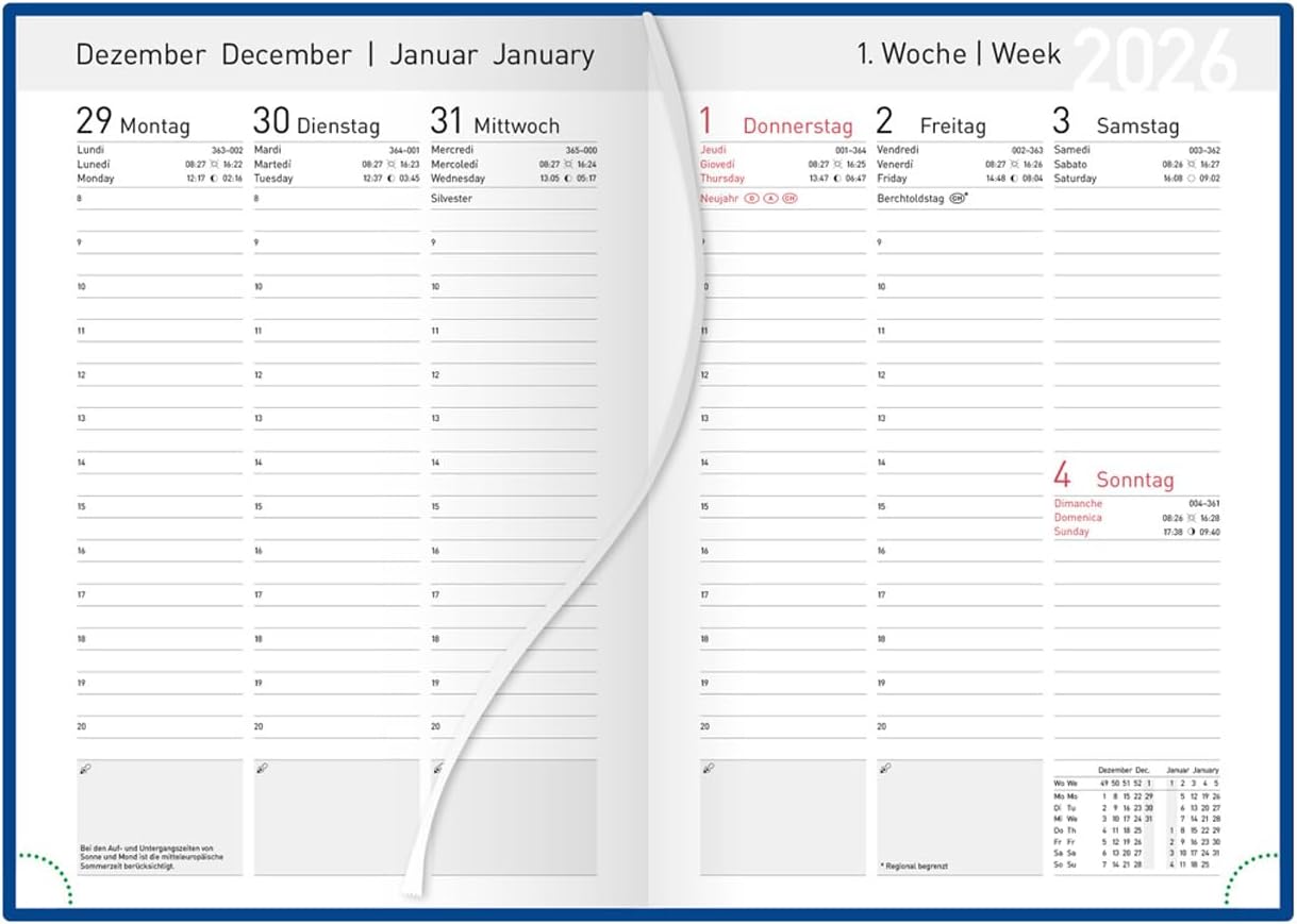 Idena 12039 - Pocket Diary DIN A5 2026, 1 Week on 2 Pages, Diary with Padded Hardcover Cover in Blue and Bookmark Ribbon