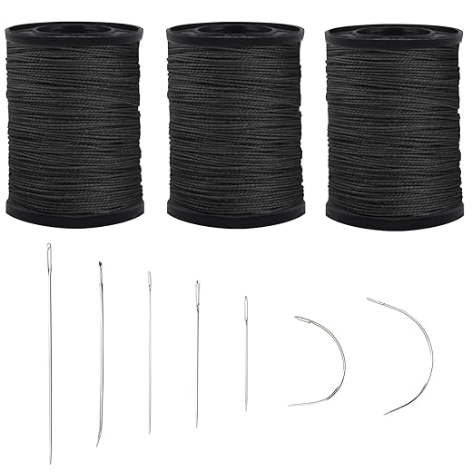 Topus Extra Strong Upholstery Repair Sewing Thread Kit and Heavy Duty Household Hand Needles, Including 7 Styles of Leather Canvas Sewing Needles and 3 Rolls Nylon Thread (70 Yard of Each Roll), Black