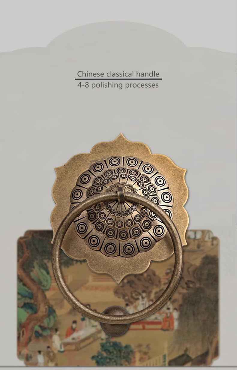 8In Solid Brass Door Knocker - Heavy Duty Antique Bronze Finish, Handcrafted Rust-Resistant Entryway Decor, Chinese Elements Design for Outdoor Doors, Housewarming & Wedding Gift (Style D)