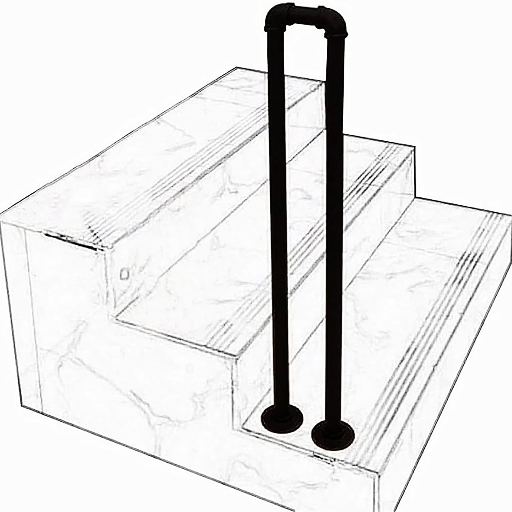 Rambarde d'escalier rétro Noire Mate de haute qualité pour terrasse et jardin