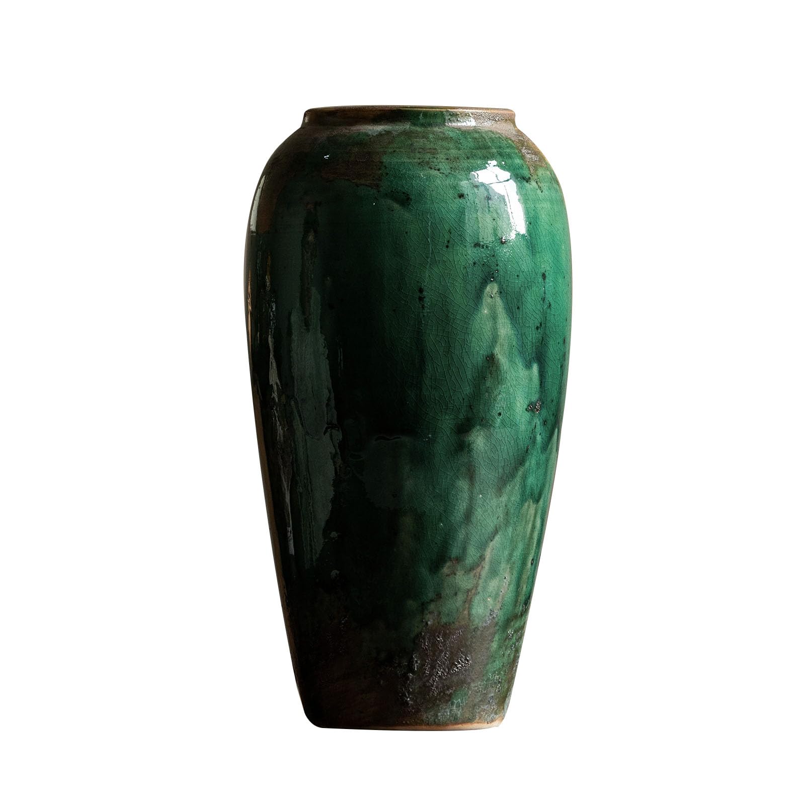Nzzkoides Green A2 Vintage Stoneware Vase, Large Country Style Vase, Ornament For Living Room, Desk Decoration, Study Countertop, Floor, Ceramic, Green(Size:16 * 16 * 34Cm,Color:green A2)