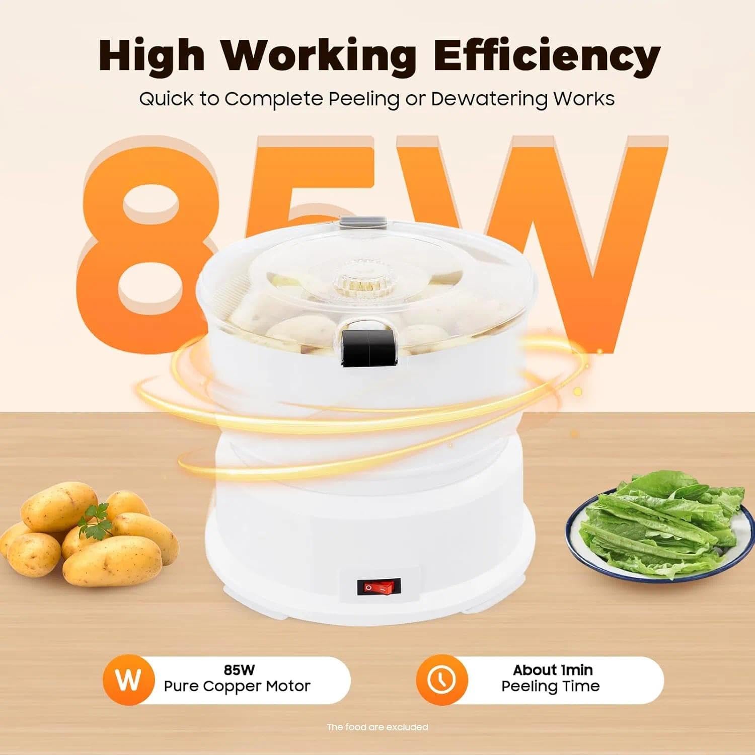 Pelador eléctrico de patatas, máquina peladora automática de verduras de acero inoxidable de 85 W, máquina peladora de alimentos de un solo toque para el hogar, cocina o uso comercial