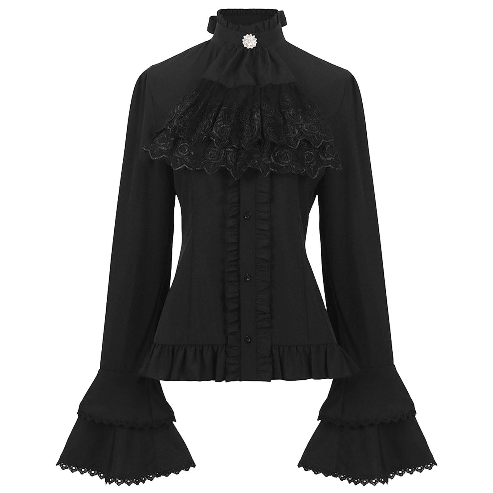 Camicetta da donna medievale Lolita camicia a maniche lunghe in pizzo volant camicetta steampunk gotica camicia halloween carnevale cosplay party vittoriano rinascimentale camicia con volant