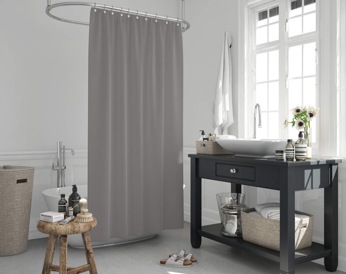 Tropik Home Grey Fabric Shower Curtain, Weighted Hem, Extra Long, Narrower Width, Wide 150Cm X Drop 200Cm (Grey)