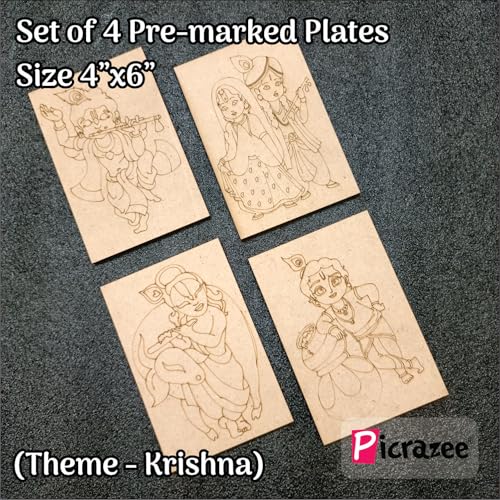 Image of PICRAZEE DIY Art & Craft Kit With Pine MDF Base | Acrylic Colors, Brushes, Palette & Easel | Ideal For Oil & Acrylic Painting, Decoupage, Lippan, Texture Art, Resin & Kids DIY Projects (M2),Brown