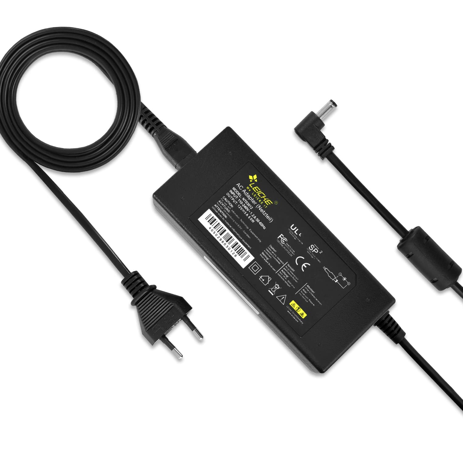 LEICKE ULL Bloc d'alimentation 60W 12V 5A | pour Transformateurs Bande 60W Chargeur pour PC Portable, LED Ruban, LCD TFT Monitor