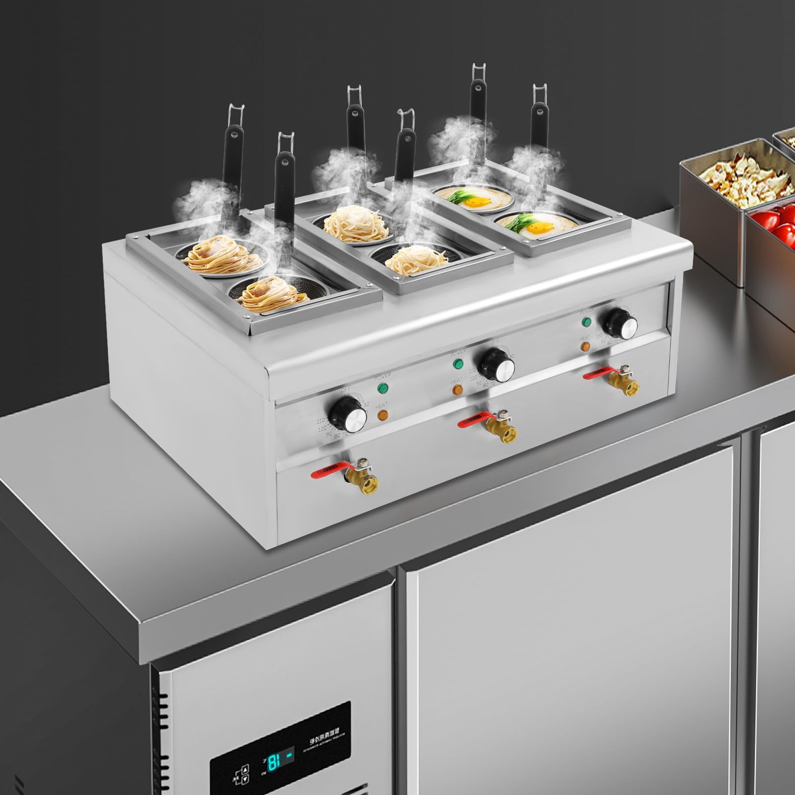 Cuiseur à pâtes professionnel - 6 paniers - En acier inoxydable - 2,5 kW - Température de 30 à 110 °C - Pour restaurants, camions à emporter mobiles et snacks