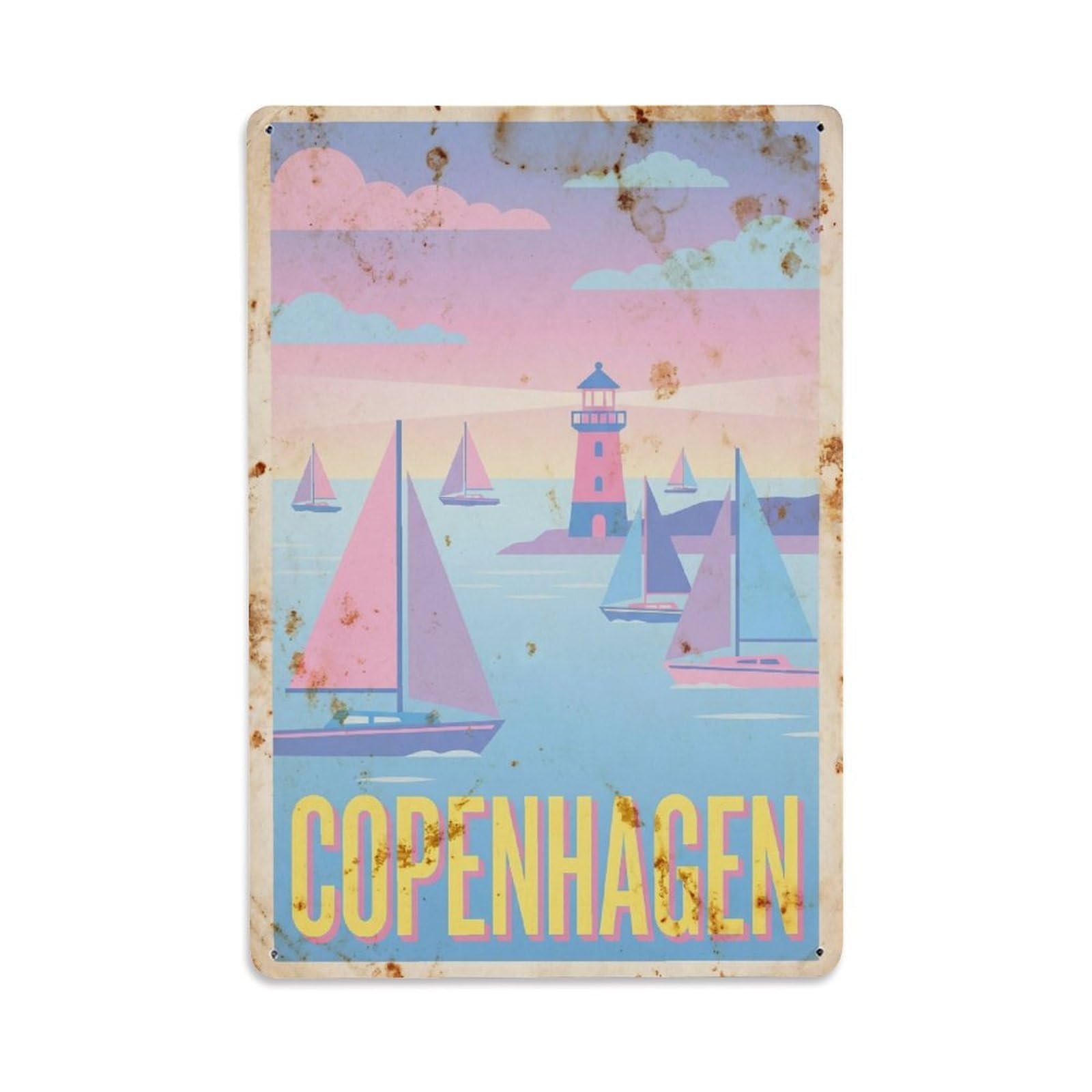 Este 8X12inch Style Vintage Travel Copenhagen Denmark Precious Metal Tin Sign