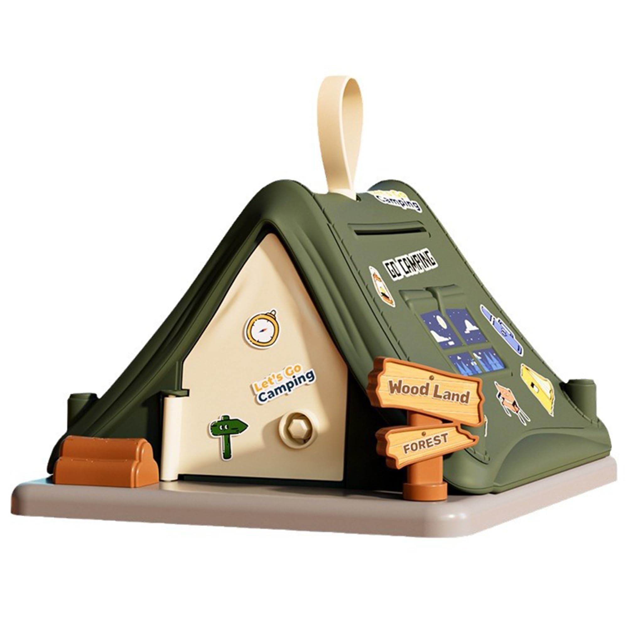 BCIULASL Piggy Bank, Cute Tent Coin Money Bank, Unbreakable Plastic Money Bank, Creative Piggy Banks Toy with Keys, Stickers, for Kids Girls Boys Home