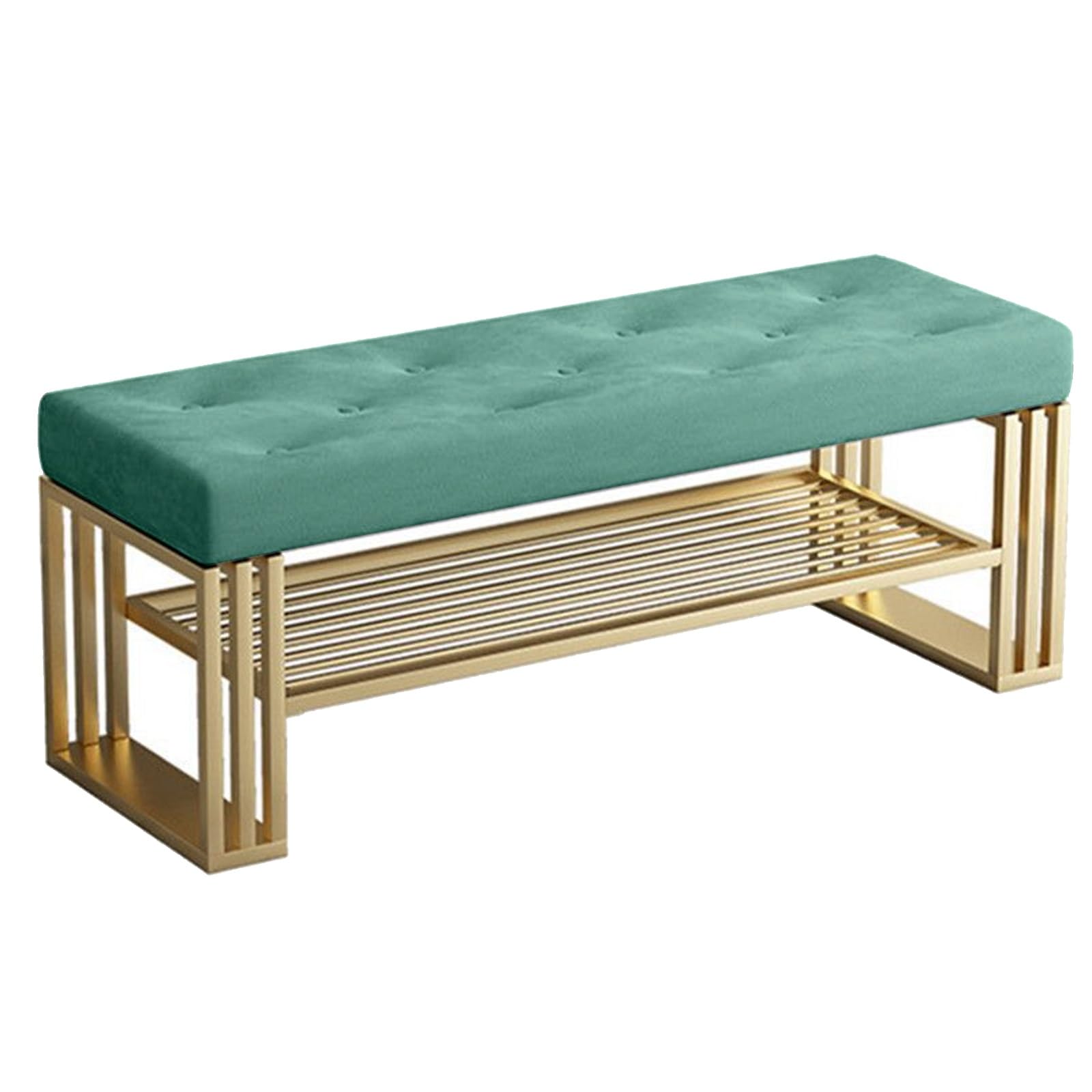 Banc de rangement rembourré vert en fer 80x30x40 cm pour entrée