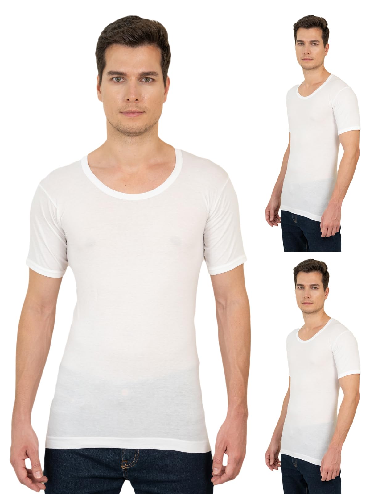 lux cozi Men's 100% Cotton Round Neck Half Sleeved Regular Fit Vest with Extended Length for Easy Tuck | Pack of 3|-picture-20