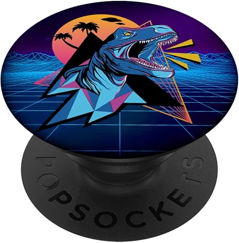 Vaporwave Aesthetic Synthwave 80s 90s T Rex Dinosaur Gifts PopSockets Agarre y soporte para teléfonos y tabletas, Negro
