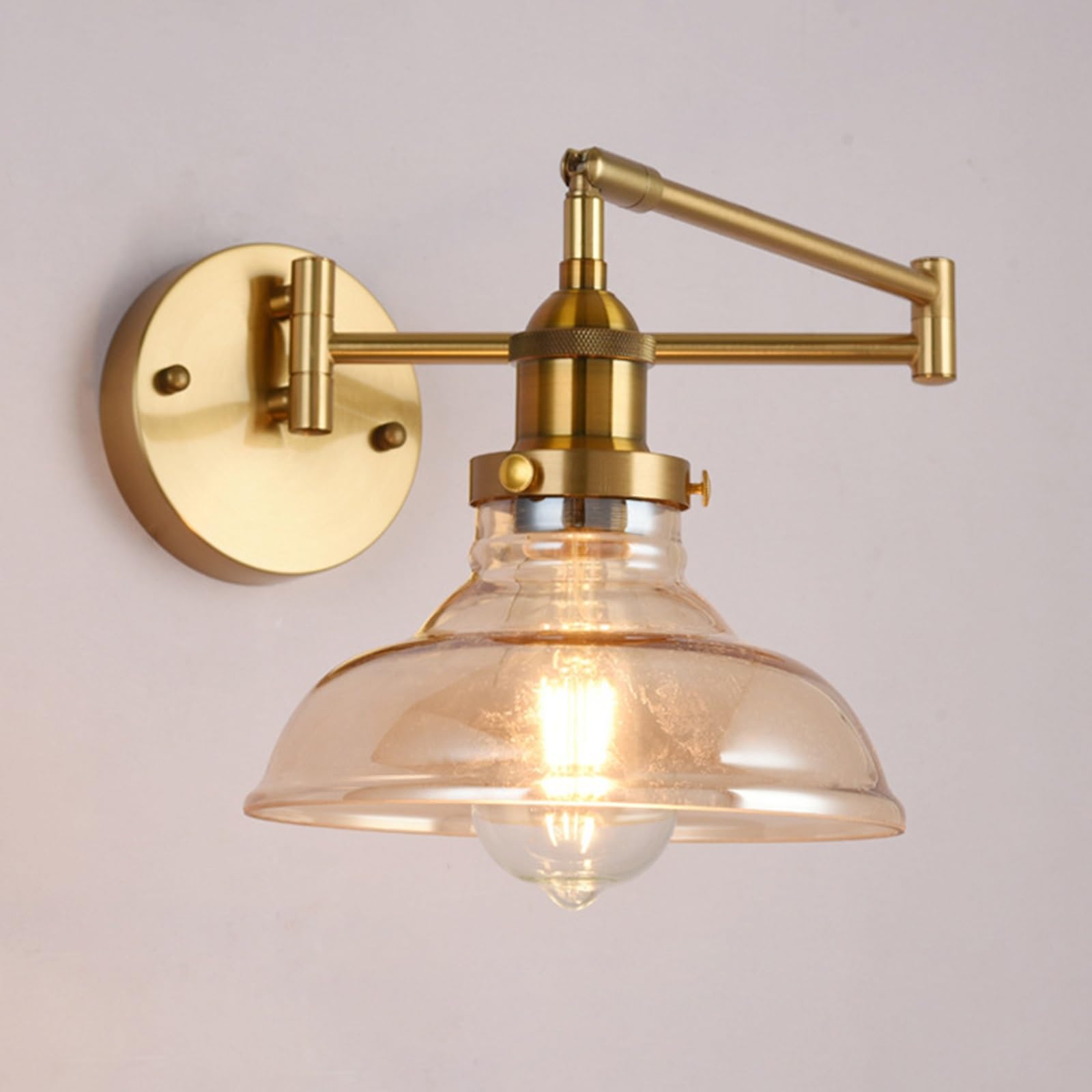 SXWNBIFH Rocker Wall Lamp Hardwired Wall Sconce with Clear Glass Shade, Vintage Bathroom Vanity Light Adjustable Wrought Iron Wall Lamp Farmhouse Wall Light Fixtures E27 Socket(Small)