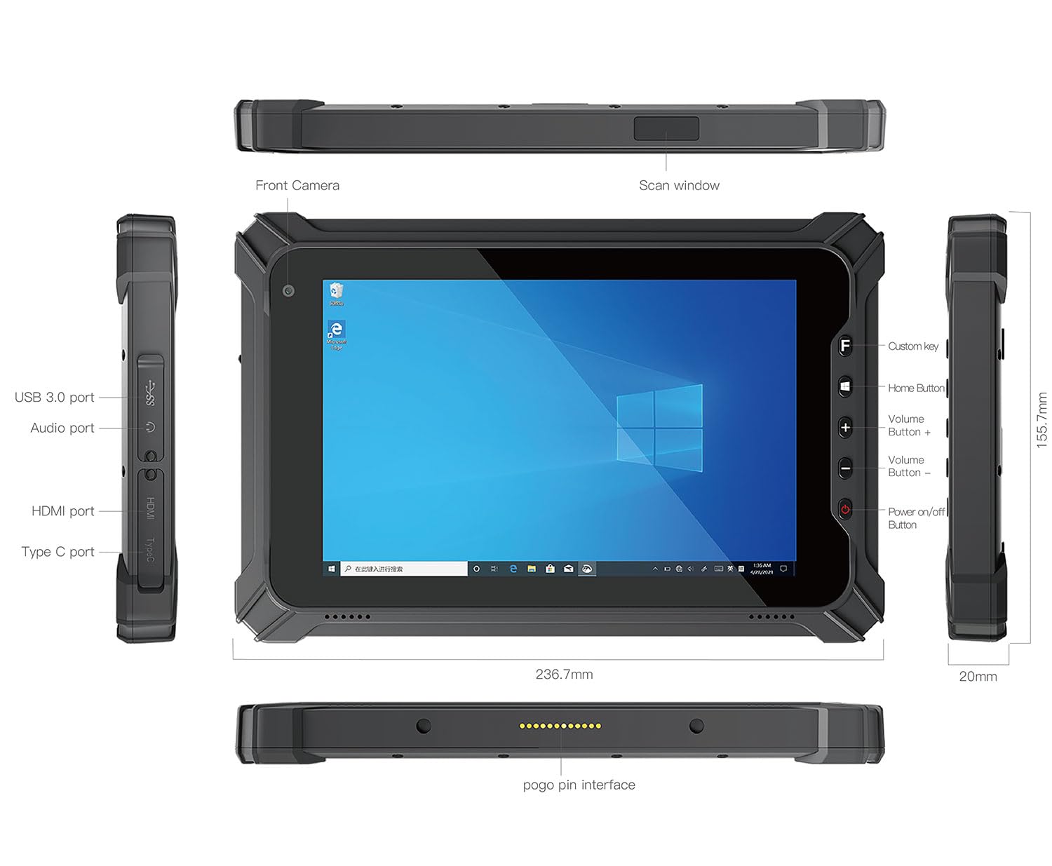 8-calowy wytrzymały tablet z systemem Windows 11 Pro, 8 GB + 128 GB przemysłowe tablety i ładowarka dokująca, N5100 7,6 V 5000 mAh, tablet roboczy 700 nitów, 4G,2D Barcode Scanner