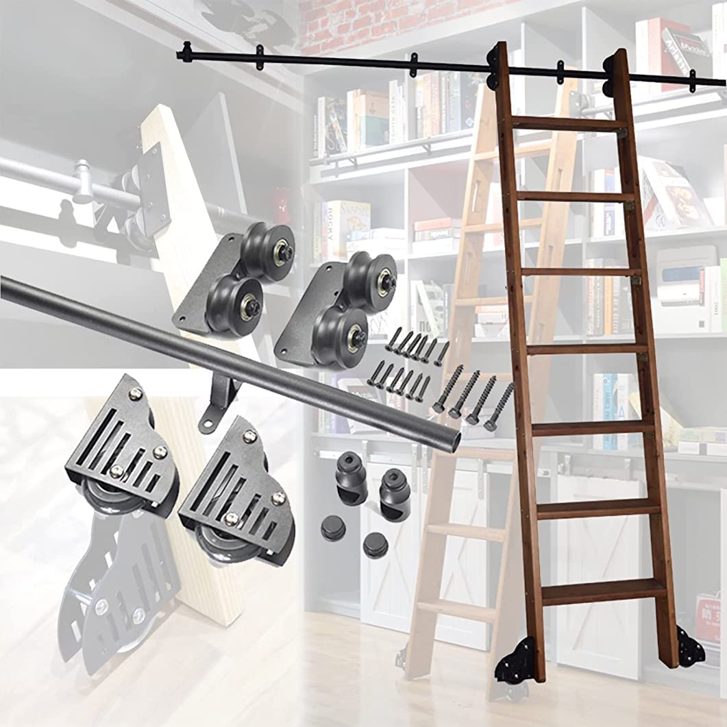 Kit de quincaillerie pour échelle coulissante avec rail rond de 3,3 à 20 pieds noir mat
