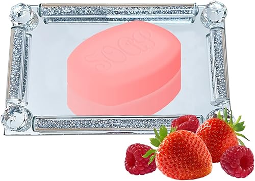 ESSGUO Jabonera de cristal soporte plateado brillante estuche de jabón de cristal para baño con diamante triturado bandeja de joyería pequeña para