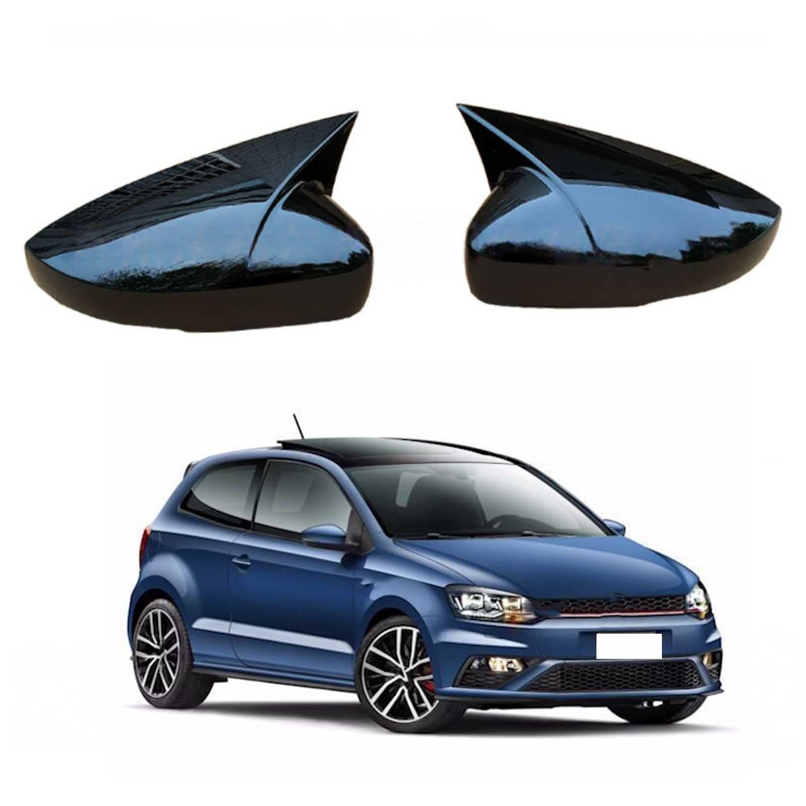 PAPEP Door Mirror Cover Caps for Volkswagen Polo 2014-2018 Glossy black, Left Right Side Wing Rearview Mirror Cover Lid 2 Pieces Exterior Styling Accessory