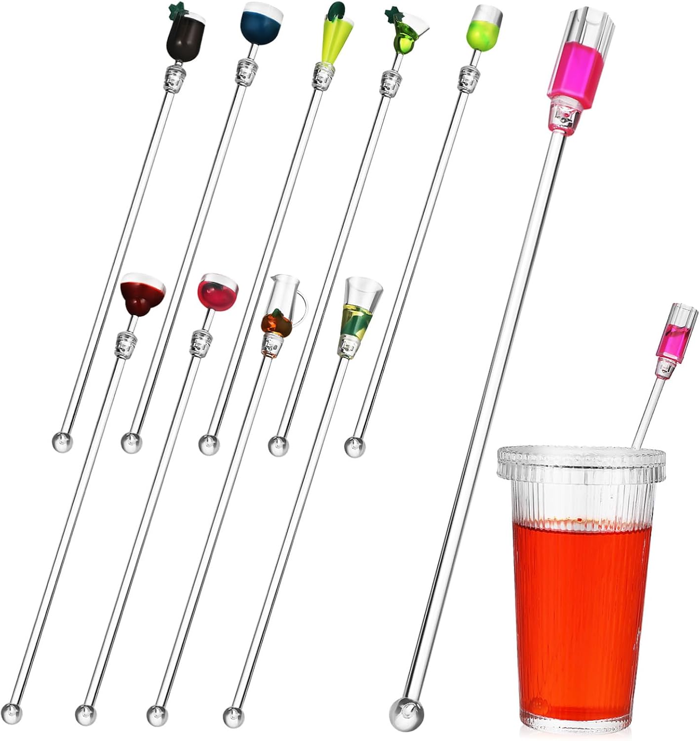 10pcs Plastic Swizzle Sticks for Drinks and Tea, Long Slender