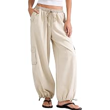 Kissonic Women's Baggy Cargo Pants Parachute Hiking Pants with Pockets