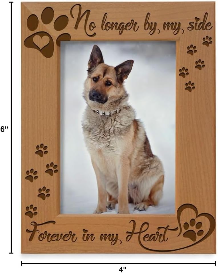 KATE POSH No Longer by my Side, Forever in my Heart Wood Picture Frame. Pet Memorial for Dog or Cat. (4x6-Vertical)